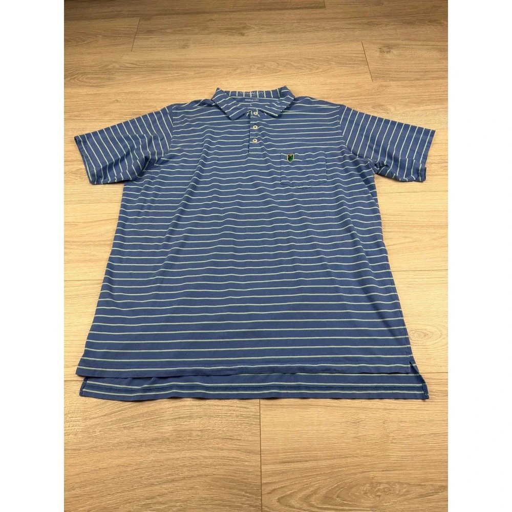 B. Draddy Mens Blue Striped Pima Cotton Stretch Golf Polo Shirt Size‎ Large